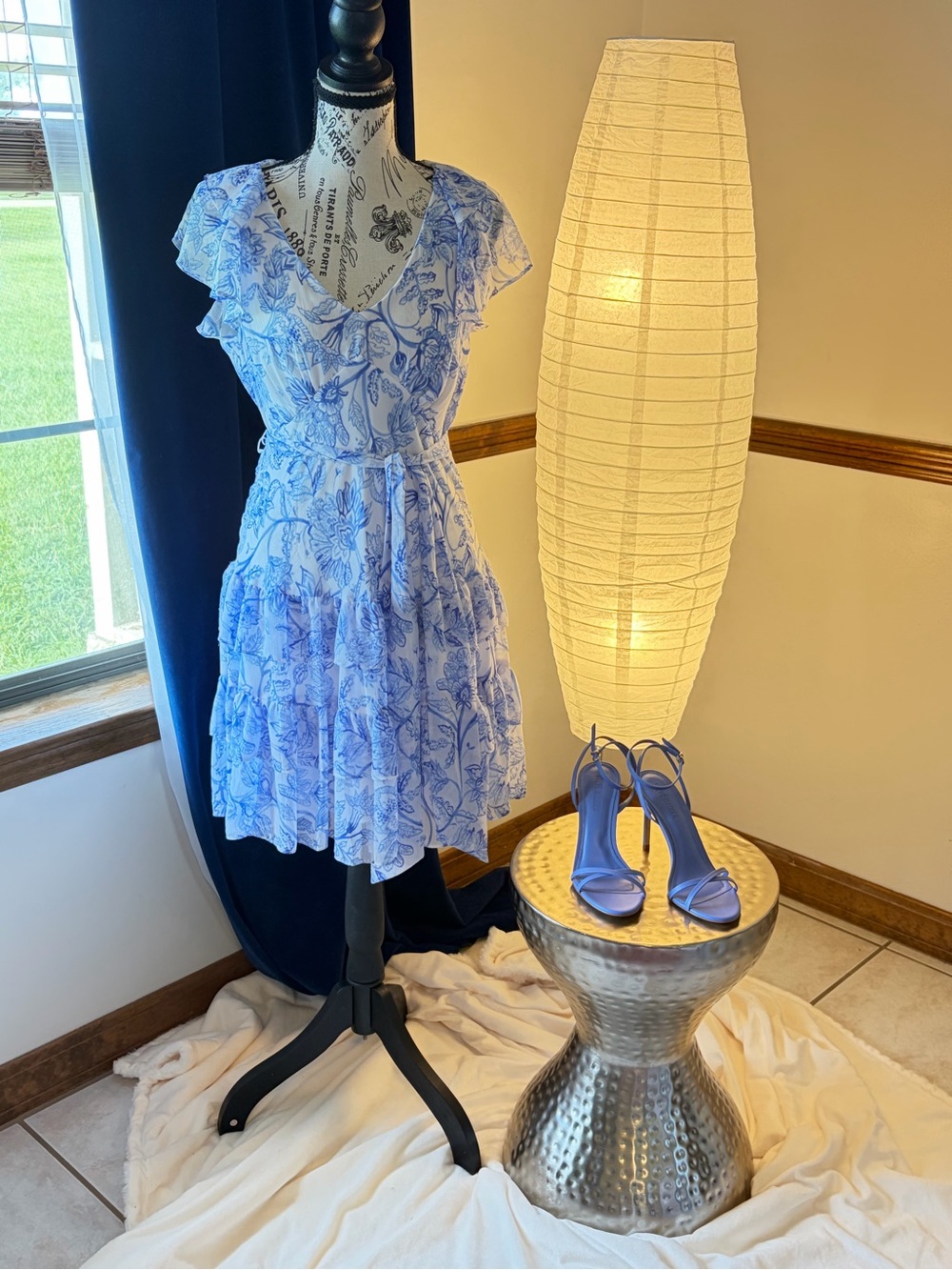 Lauren Ralph Lauren Light Blue Floral Ruffle Midi Dress